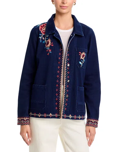 Johnny Was Nadia Collared Cotton Worker Jacket In Blue