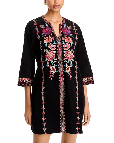 Johnny Was Nadia Embroidered Cotton Swing Dress In Black