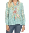 Johnny Was Nalina Ruffle Scarf Back Blouse In Plaid In Multi