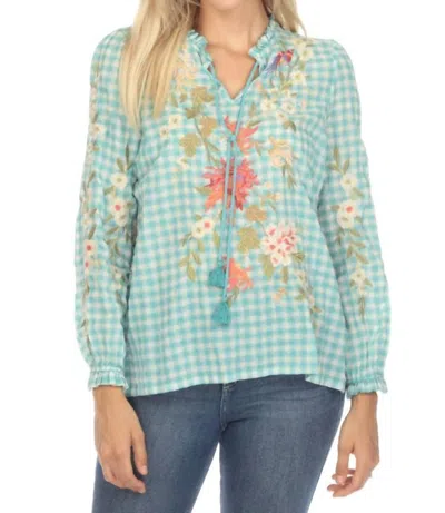 Johnny Was Nalina Ruffle Scarf Back Blouse In Plaid In Multi