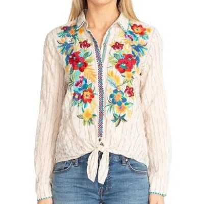 Johnny Was Nandi Tie Front Shirt In Stripe Print In Multi