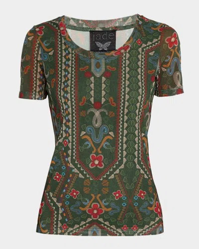 Johnny Was Nanette Short-sleeve Mesh Tee In Green