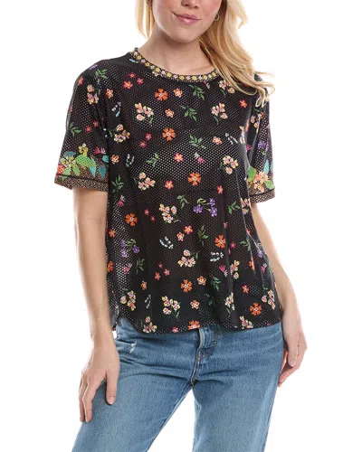 Johnny Was Nani Mesh Oversize Crop Tee In Multi In Black