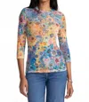 Johnny Was Natalie 3/4 Mesh Tee In Sage Blue In Blue