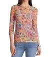 Johnny Was Natalie 3/4 Mesh Tee In Sage Pink In Multi