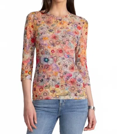 Johnny Was Natalie 3/4 Mesh Tee In Sage Pink In Multi