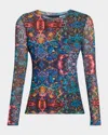 Johnny Was Natalie Kaleidoscope-print Mesh Tee In Multi