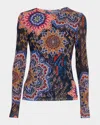 Johnny Was Natalie Long-sleeve Mesh Tee In Blue