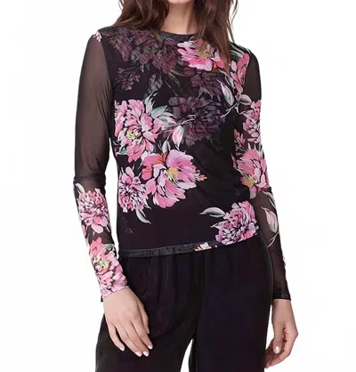 Johnny Was Natalie Long Sleeve Mesh Tee In Black Multi In Animal Print