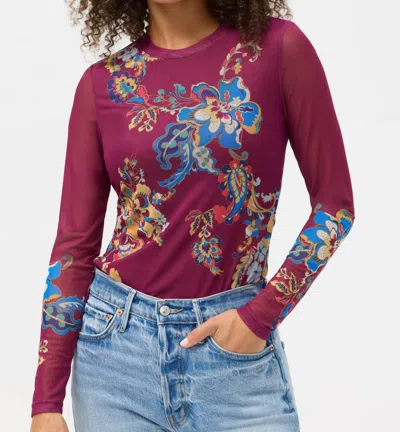 Johnny Was Natalie Long Sleeve Mesh Tee In Vista Pacifico In Purple