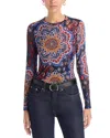 Johnny Was Natalie Long-sleeve Mesh Tee In Blue