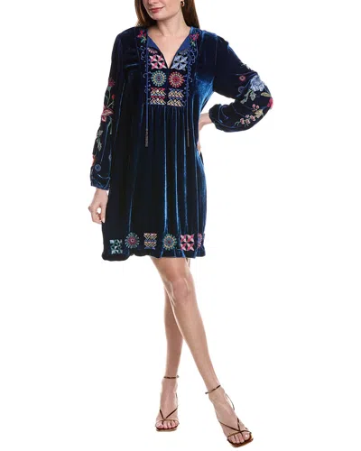 Johnny Was Nikkola Velvet Silk-blend Mini Dress In Blue