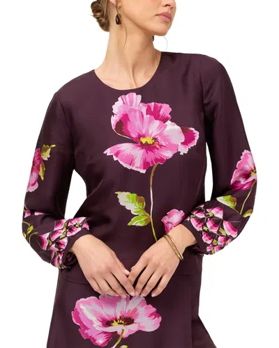 Johnny Was Normandie Silk-blend Blouse In Burgundy