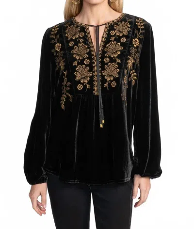 Johnny Was Nyomi Curved Hem Prairie Blouse In Black