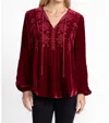 Johnny Was Nyomi Curved Hem Prairie Blouse In Rich Red In Multi