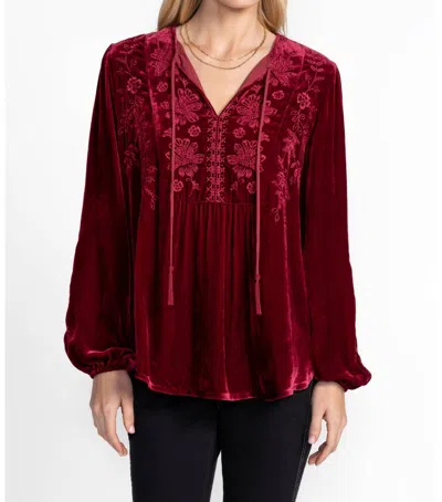 Johnny Was Nyomi Curved Hem Prairie Blouse In Rich Red In Multi