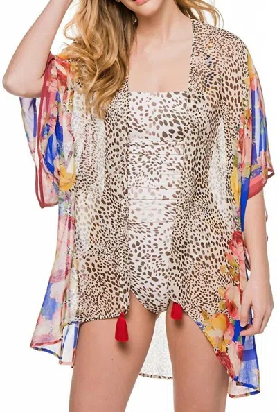 Johnny Was Oksana Short Kimono Cover Up In Multi In Brown