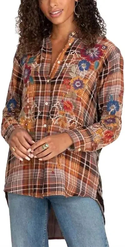 Johnny Was Olivia Velvet Back Oversized Shirt In Plaid In Multi