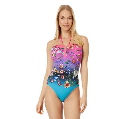Johnny Was Ombre Swimsuit Women's Multi Floral Swimwear One-piece Jdm1713 In Pink
