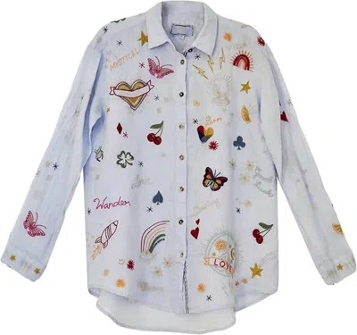 Johnny Was Ondine Embroidered Chambrey Blouse In Blue Multi