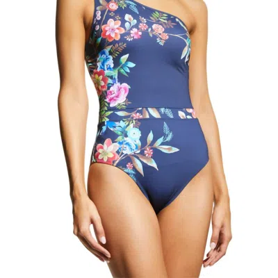 Johnny Was One Shoulder Bloom One Piece Swimsuit In Blue