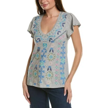Johnny Was Oriel Flutter Sleeve Tee In Heather Grey In Gray
