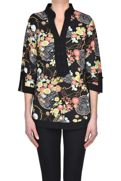 Johnny Was Oriental Style Jersey Blouse In Black