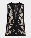 Johnny Was Orla Floral-embroidered Linen Tank