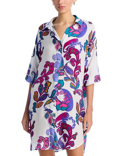 Johnny Was Paisley Cover-up Shirt Dress In Fatima (white)