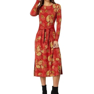 Johnny Was Paisley Lace Long Sleeve Tie Front Knit Dress In Red