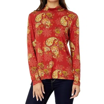 Johnny Was Paisley Lace Mock Neck Top In Orange