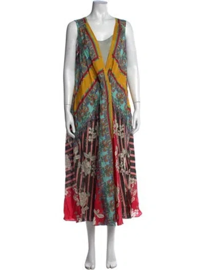 Pre-owned Johnny Was Paisley Print Long Dress In Red