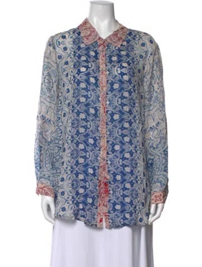 Pre-owned Johnny Was Paisley Print Long Sleeve Blouse In Blue