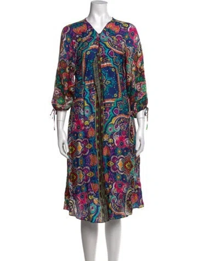 Pre-owned Johnny Was Paisley Print Midi Length Dress In Blue