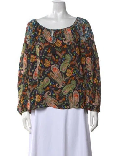 Pre-owned Johnny Was Paisley Print Scoop Neck Blouse In Multicolor