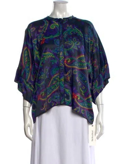 Pre-owned Johnny Was Paisley Print Short Sleeve Blouse W/ Tags In Blue