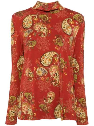 Johnny Was Paisley Lace Mock Neck Top In Orange In Red
