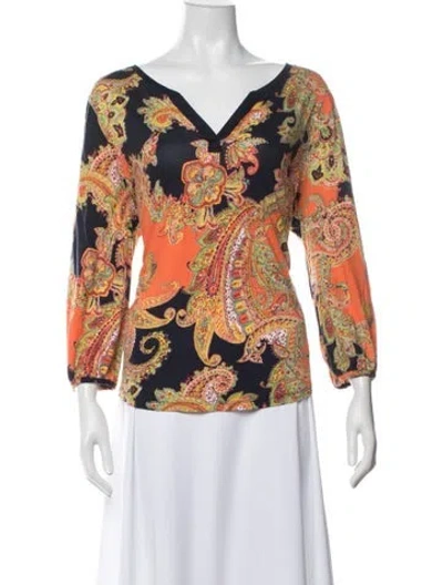 Pre-owned Johnny Was Paisley Print V-neck Blouse In Multicolor