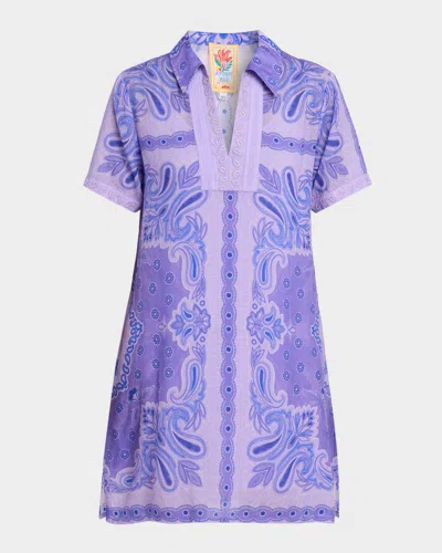 Johnny Was Paisley-print Mini Shift Dress In Purple