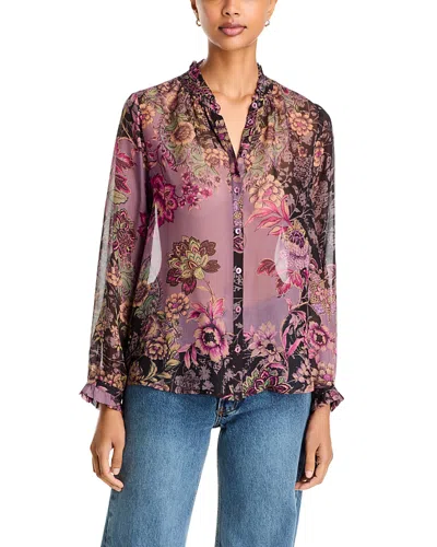 Johnny Was Pamela Silk Ruffled Collar Blouse In Multi