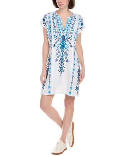 Johnny Was Paneled V-neck Linen Mini Dress In White