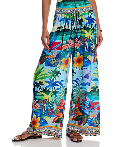 Johnny Was Paradis Wide Leg Swim Cover-up Pants In Blue
