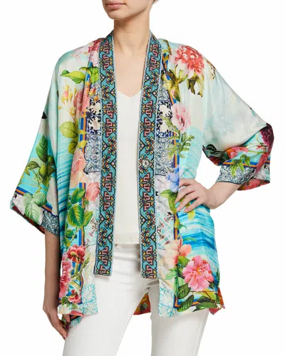 Pre-owned Johnny Was Parvati Butterfly Sea Ocean Blue Silk Embroidery Kimono Floral Xl In Multi