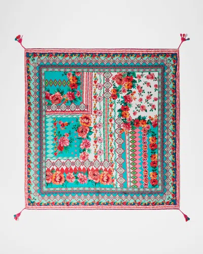 Johnny Was Patchwork Floral-print Square Silk Scarf In Multi