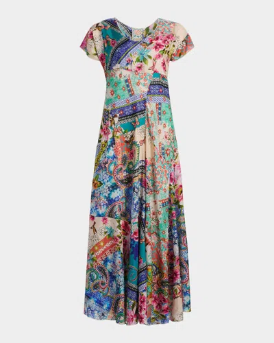 Johnny Was Patchwork Silk A-line Maxi Dress In Evie