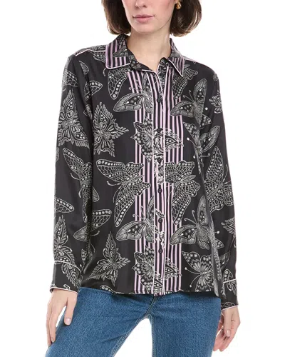 Johnny Was Patsie Button-up Silk Shirt In Black