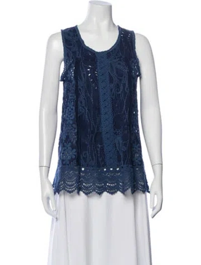 Pre-owned Johnny Was Patterned Crew Neck Blouse In Blue
