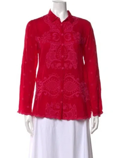 Pre-owned Johnny Was Patterned Long Sleeve Blouse In Red