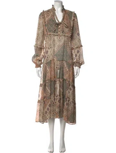 Pre-owned Johnny Was Patterned Midi Length Dress In Neutrals