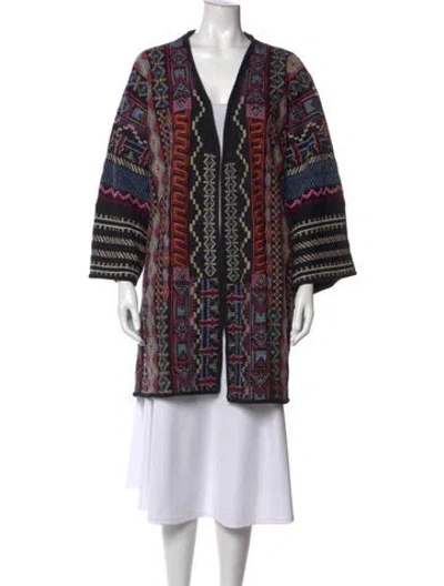 Pre-owned Johnny Was Patterned Open Front Sweater In Black